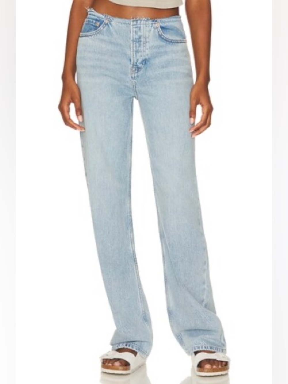 GRLFRND 
Jordan Low Rise Frayed Waist Boyfriend Jeans in Hot Springs